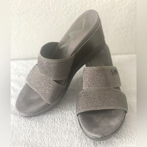 Anne Klein sport slide on metallic sand wedge sandals size 8.5. Lightly used